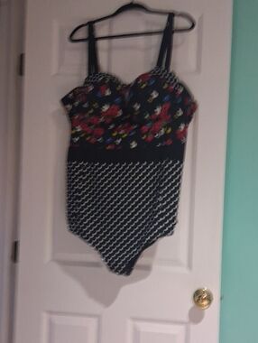 torrid Black Floral Polka Dot  Swimsuit